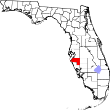 A state map highlighting Manatee County in the middle part of the state. It is medium in size.