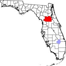 Map of Florida highlighting Marion County