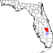 Map of Florida highlighting Okeechobee County
