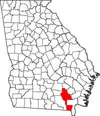 Map of Georgia highlighting Ware County