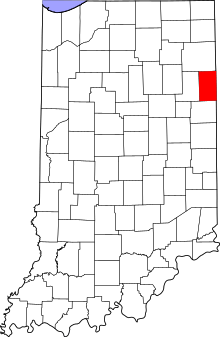 Map of Indiana highlighting Adams County