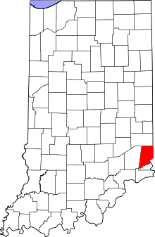 Map of Indiana highlighting Dearborn County