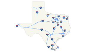A map of the Interstate Highways in Texas