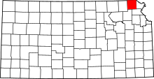 Map of Kansas highlighting Brown County
