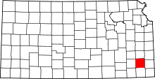 Map of Kansas highlighting Neosho County