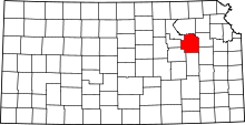Map of Kansas highlighting Wabaunsee County