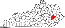 State map highlighting Breathitt&#32;County
