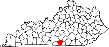 Map of Kentucky highlighting Cumberland County