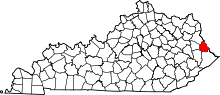 Map of Kentucky highlighting Martin County