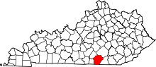 Map of Kentucky highlighting Wayne County