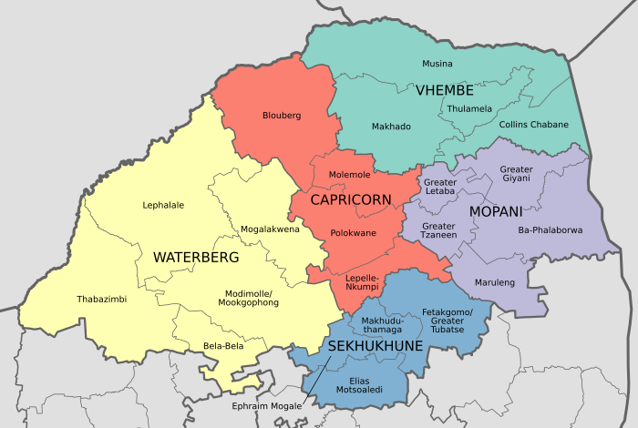 Map of the municipalities in Limpopo