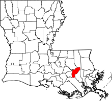 Map of Louisiana highlighting Saint John the Baptist Parish