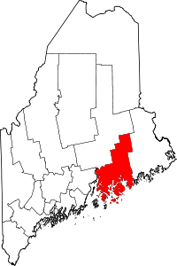 Map of Maine highlighting Hancock County