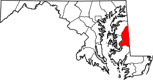 Map of Maryland highlighting Caroline County