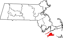 Map of Massachusetts highlighting Dukes County