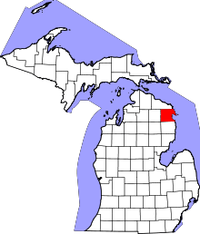 State map highlighting Alpena&#32;County