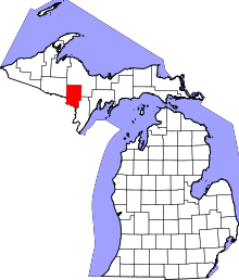 Map of Michigan highlighting Dickinson County