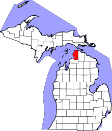 Map of Michigan highlighting Emmet County