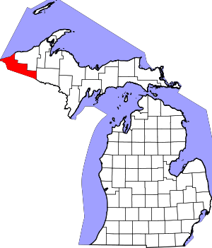 Map of Michigan highlighting Gogebic County