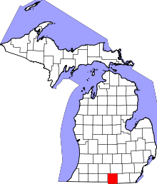 State map highlighting Hillsdale&#32;County