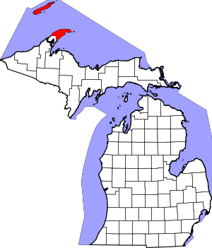 Map of Michigan highlighting Keweenaw County