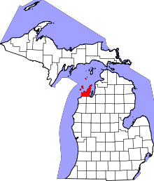 Map of Michigan highlighting Leelanau County