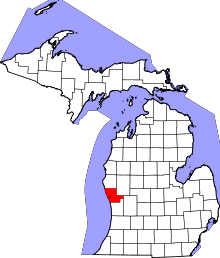 State map highlighting Muskegon&#32;County