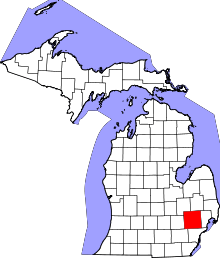 State map highlighting Oakland&#32;County