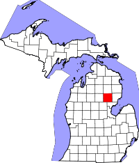 State map highlighting Ogemaw&#32;County