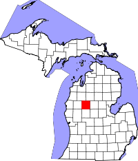 Map of Michigan highlighting Osceola County