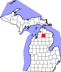 Map of Michigan highlighting Otsego County