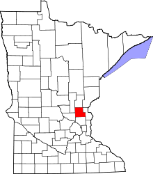 State map highlighting Isanti&#32;County
