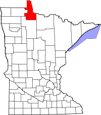 Map of Minnesota highlighting Lake of the Woods County