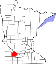 Map of Minnesota highlighting Redwood County