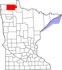 State map highlighting Roseau&#32;County