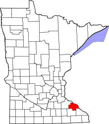 Map of Minnesota highlighting Wabasha County
