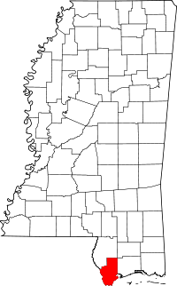 Map of Mississippi highlighting Hancock County