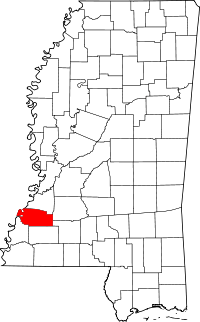 Map of Mississippi highlighting Jefferson County