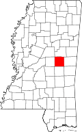 Map of Mississippi highlighting Neshoba County