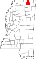 State map highlighting Tippah&#32;County