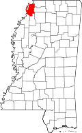 State map highlighting Tunica&#32;County
