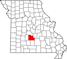 A state map highlighting Laclede County in the southern part of the state.