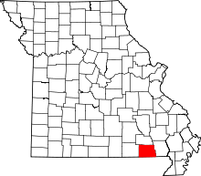 A state map highlighting Ripley County in the southeastern part of the state.