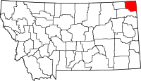 Map of Montana highlighting Sheridan County
