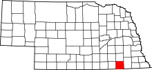 Map of Nebraska highlighting Jefferson County