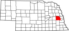 Map of Nebraska highlighting Saunders County
