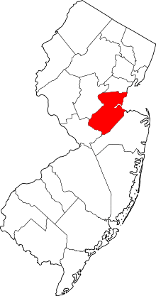 Map of New Jersey highlighting Middlesex County