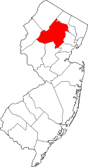 Map of New Jersey highlighting Morris County