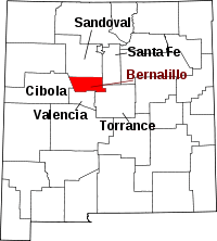 Map of New Mexico highlighting Bernalillo County
