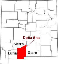 Map of New Mexico highlighting Doña Ana County
